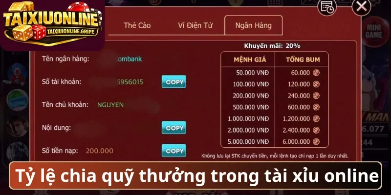 Tỷ lệ chia quỹ thưởng trong tài xỉu online